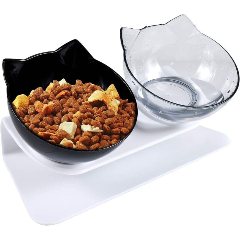 Double Cat Bowl, Cat Bowl, 15 Tilt Double Raised Cat Bowl, Double Bowl Pet Feeder with Raised Stand for Cats and Small Dogs, photo 1 of 4