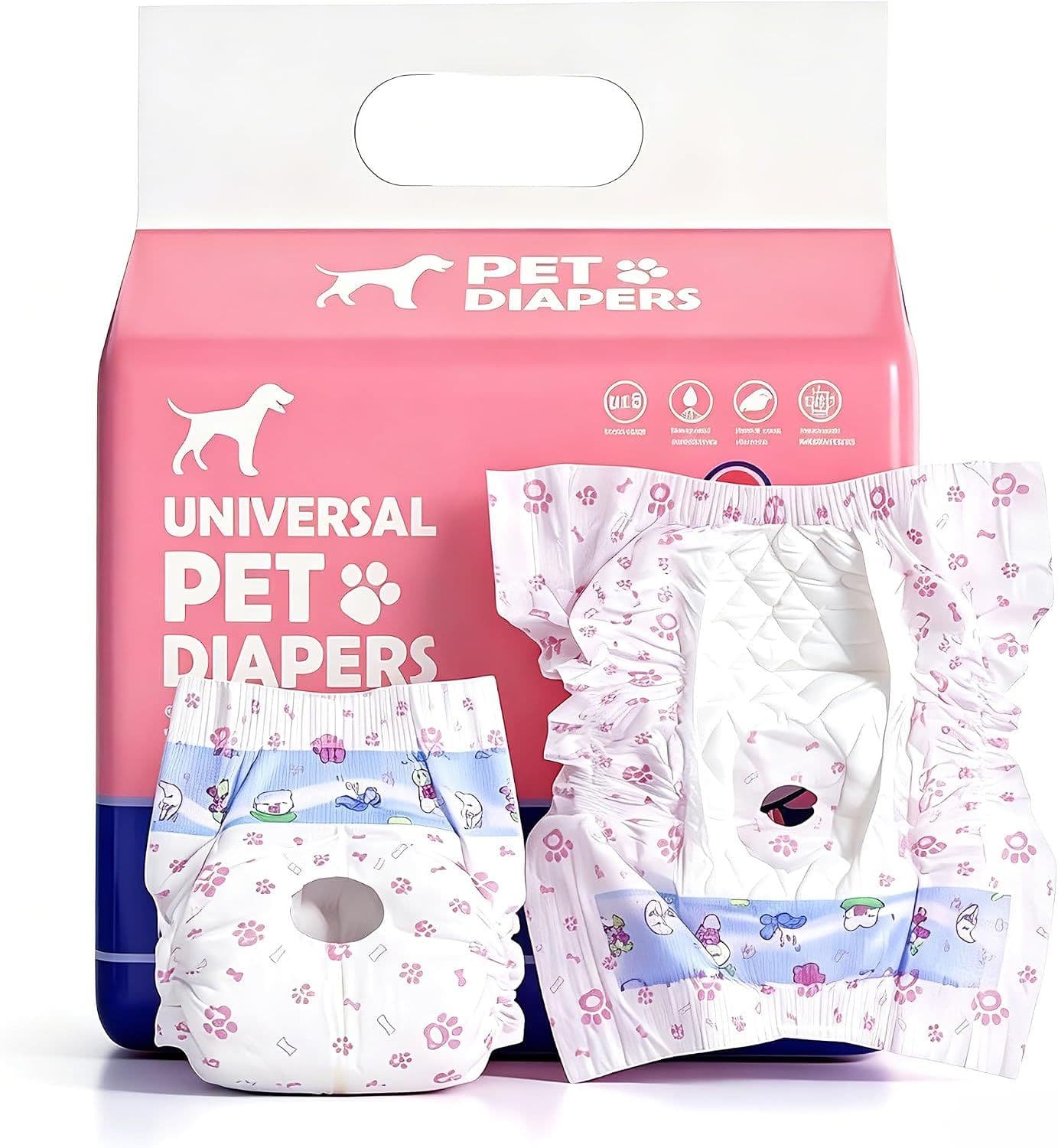 Pet Diapers for Female Dogs, 10-Pack Disposable, Super Absorbent & Leak-Proof, Breathable, Cute Patterns, Long-Lasting Dryness for Indoor Use – Also for Goats, (Pink), photo 1 of 10