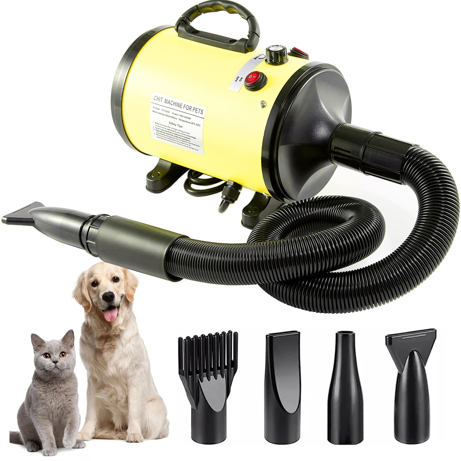 Pet Hair Dryer with Multiple Nozzles - Powerful and Quiet for Dogs and Cats