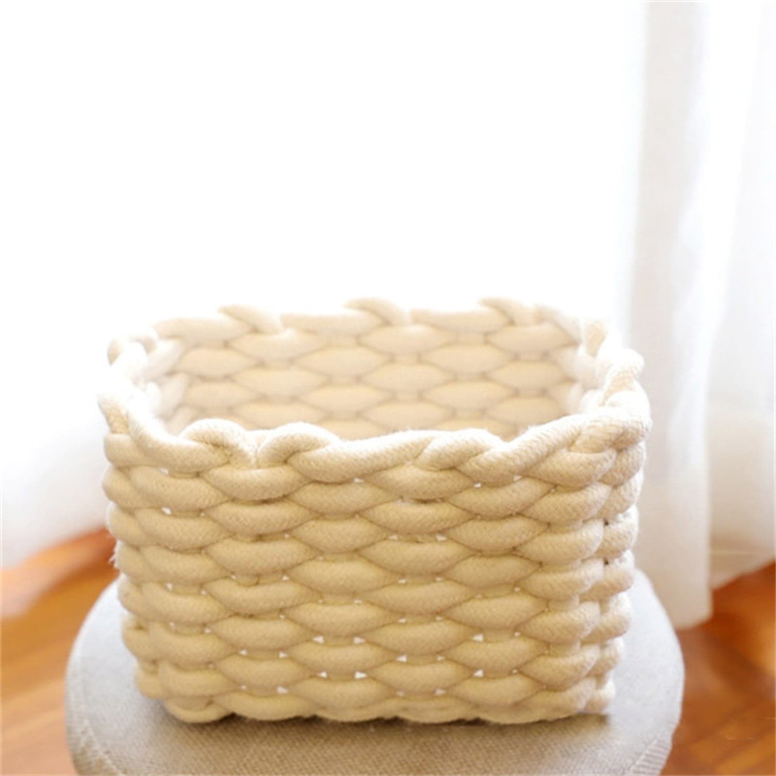 3 Pieces Small Cat Ears Toy Organizer, Woven Cotton Rope Storage Basket for Nursery and Pet Toys, Beige, 22 x 15 x 14 cm, photo 1 of 7