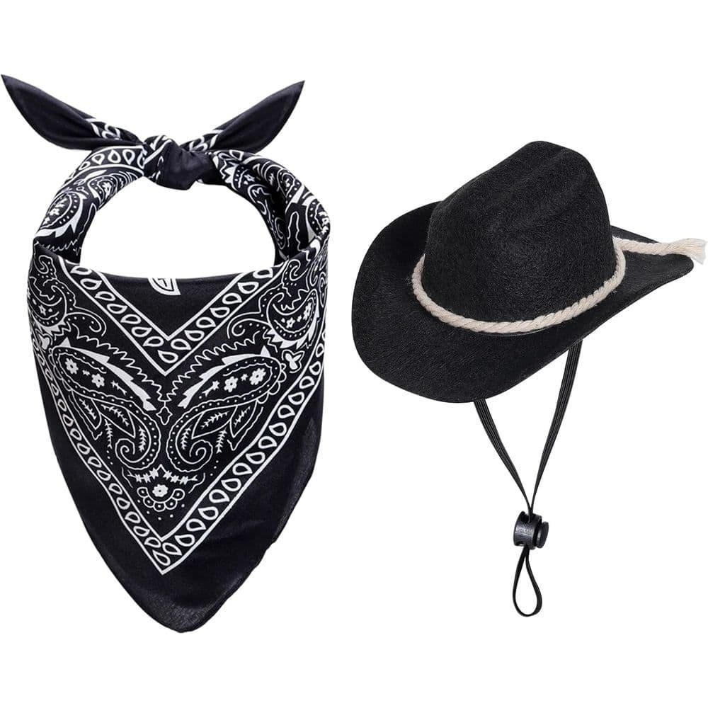 Dog Cowboy Hat Dog Cowboy Costume for Small Pet Dogs Cat Cowboy Hat with Bandana Scarf Set Party Accessories, photo 1 of 5