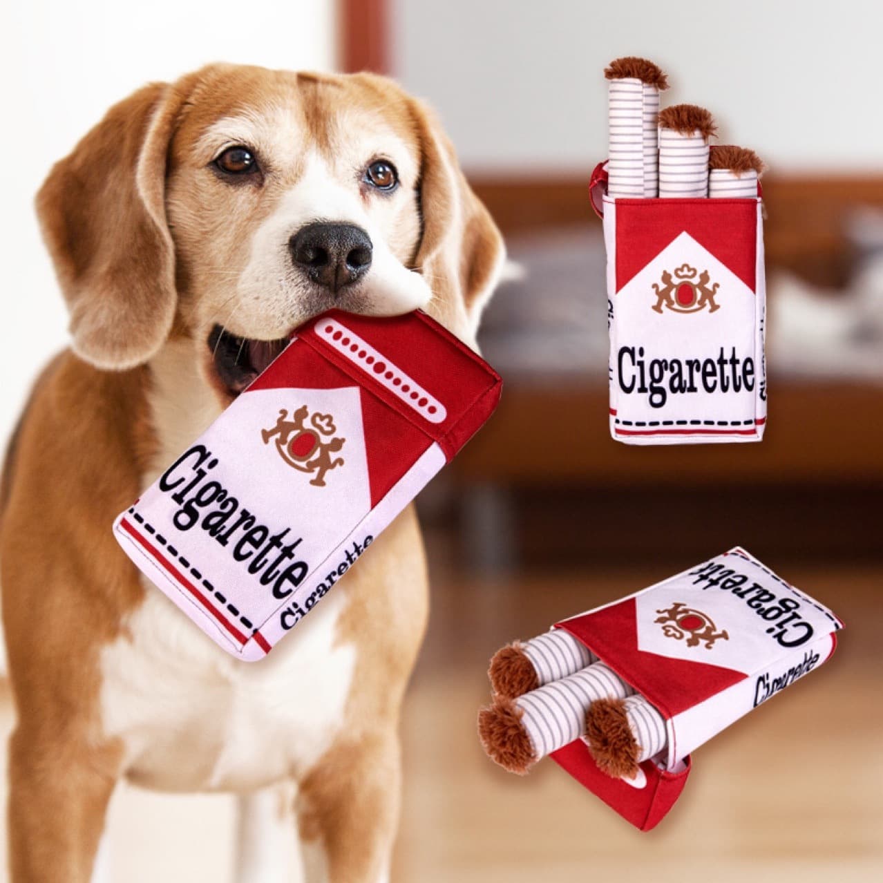 2-Pack Funny Cigarette Box Squeaky Dog Toy - Soft Plush Interactive Molar Toy, Crinkle & Squeak Boredom Breaker, photo 1 of 2