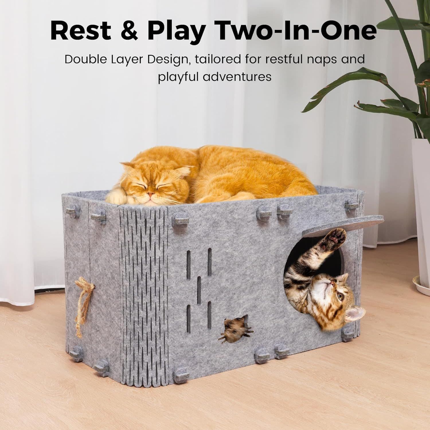 Felt Cat House - Detachable Foldable Breathable Pet Bed for Cats and Small Dogs, 45x35x35cm, photo 1 of 5