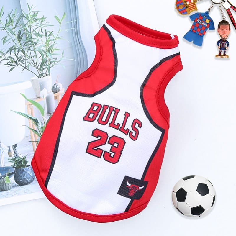 Pet Soccer Jersey Vest Dog Cat Sport Wear - . White Red No. 23 Bulls