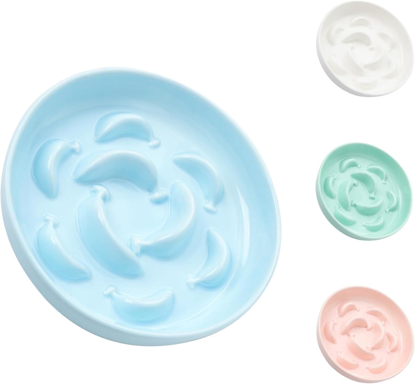 Ceramic Cat Slow Feeder Bowl - Pastel Series Cat Plate for Dry and Wet Food - Cute Maze Feeder Dish for Healthy Eating - Dishwasher Safe - 16 cmW x 3 cmH - 7 OZ - Pale Blue, photo 1 of 6