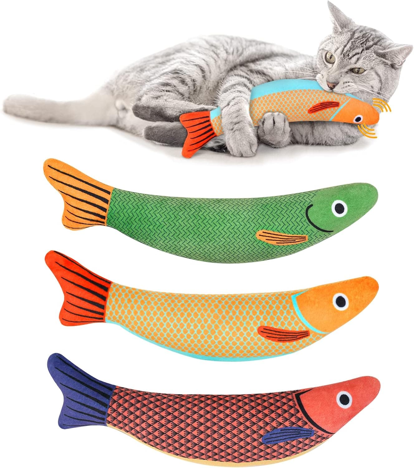 3-Piece Catnip Toy Set Interactive Plush Cartoon Cat Chew Toys Durable Indoor Kitten Playthings, photo 1 of 6