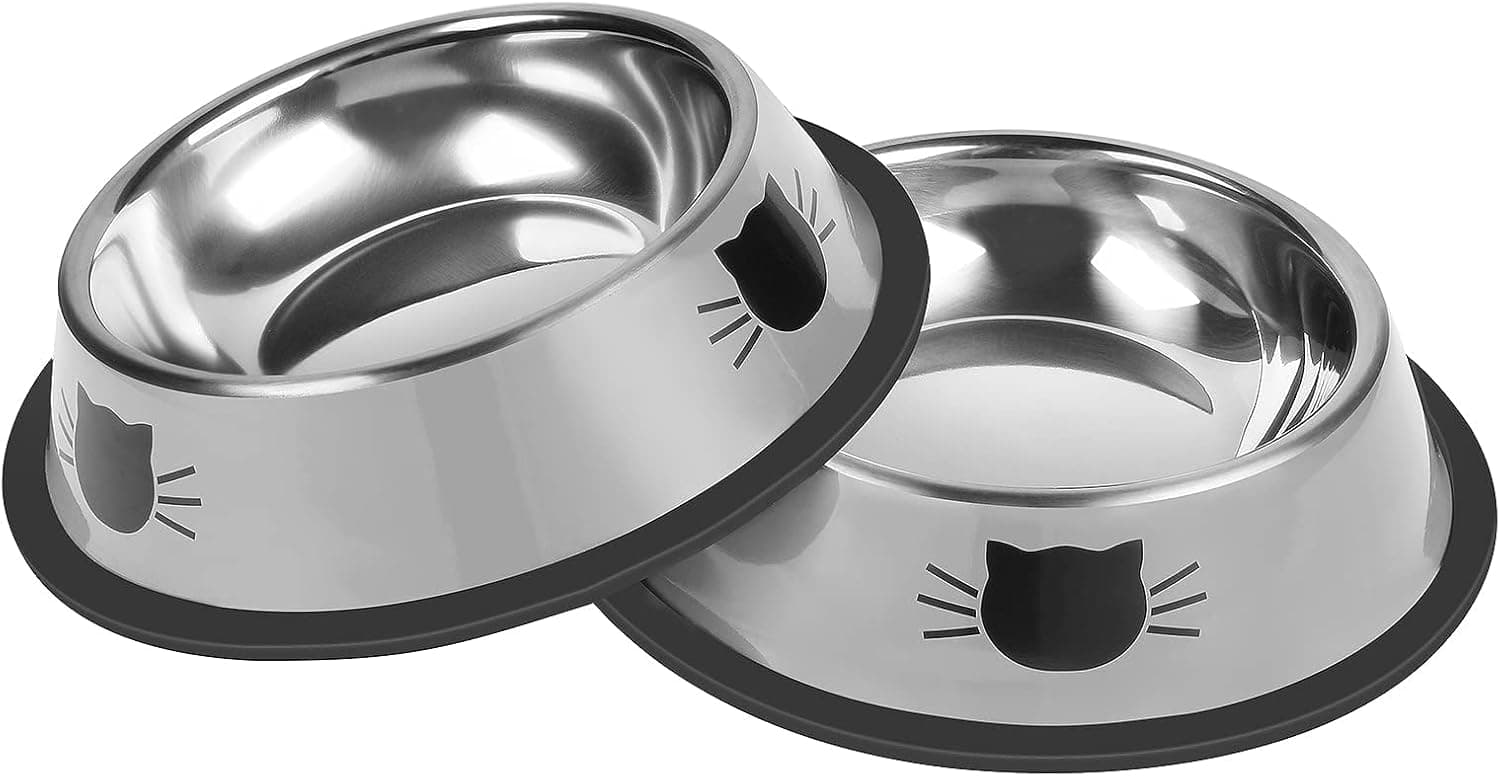 2Pcs Cat Bowls Non-Slip Stainless Steel Small Cat Food Bowls Unbreakable Thicken Cat Feeder 7 Oz Cat Dishes Suitable for Indoor Small Pets Removable Rubber Base Easily Clean Lovely Color, photo 1 of 7