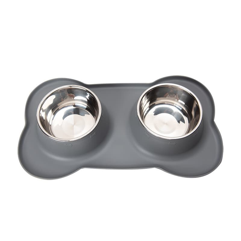 Non-Slip Stainless Steel Double Pet Bowl Set with Spill-Resistant Silicone Mat