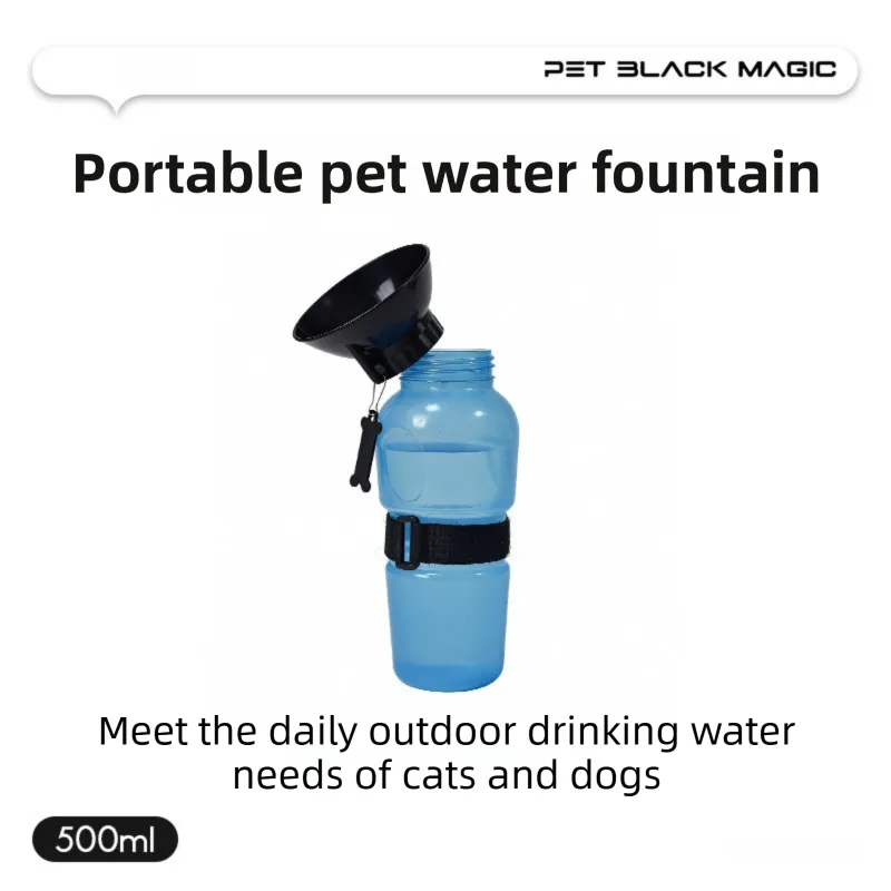 500ML Portable Pet Dog Water Bottle with 10cm Wide Bowl - Leakproof Travel Drinker for Outdoor Walking and Hiking