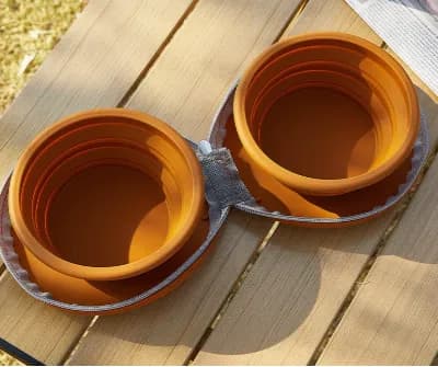 Portable Collapsible Double Pet Bowls for Dogs and Cats - 2x Food Grade Silicone Travel Feeder with Zippered Paw Carrying Case - Lightweight Outdoor Water and Food Bowl Set