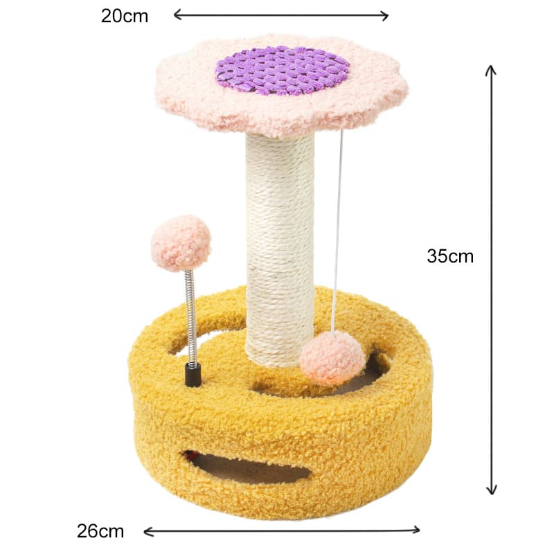 Bold Flower Cat Scratching Post - Interactive Plush & Sisal Cat Toy with Teaser Balls