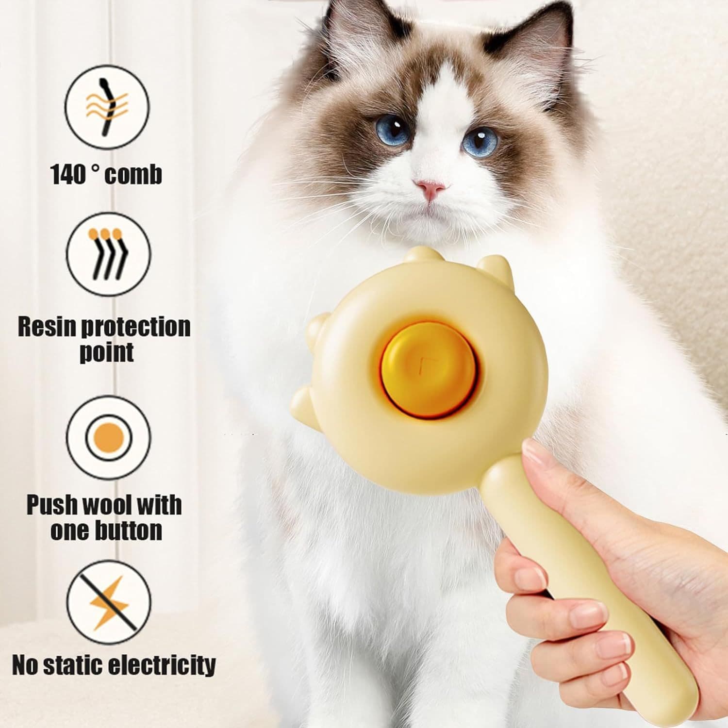 Cat Brush, Pet Grooming Brush, Pet Hair Cleaner Brush for Cats and Dogs, Magic Pet Comb Easy Removes Tangles Loose Hair (Yellow), photo 1 of 4