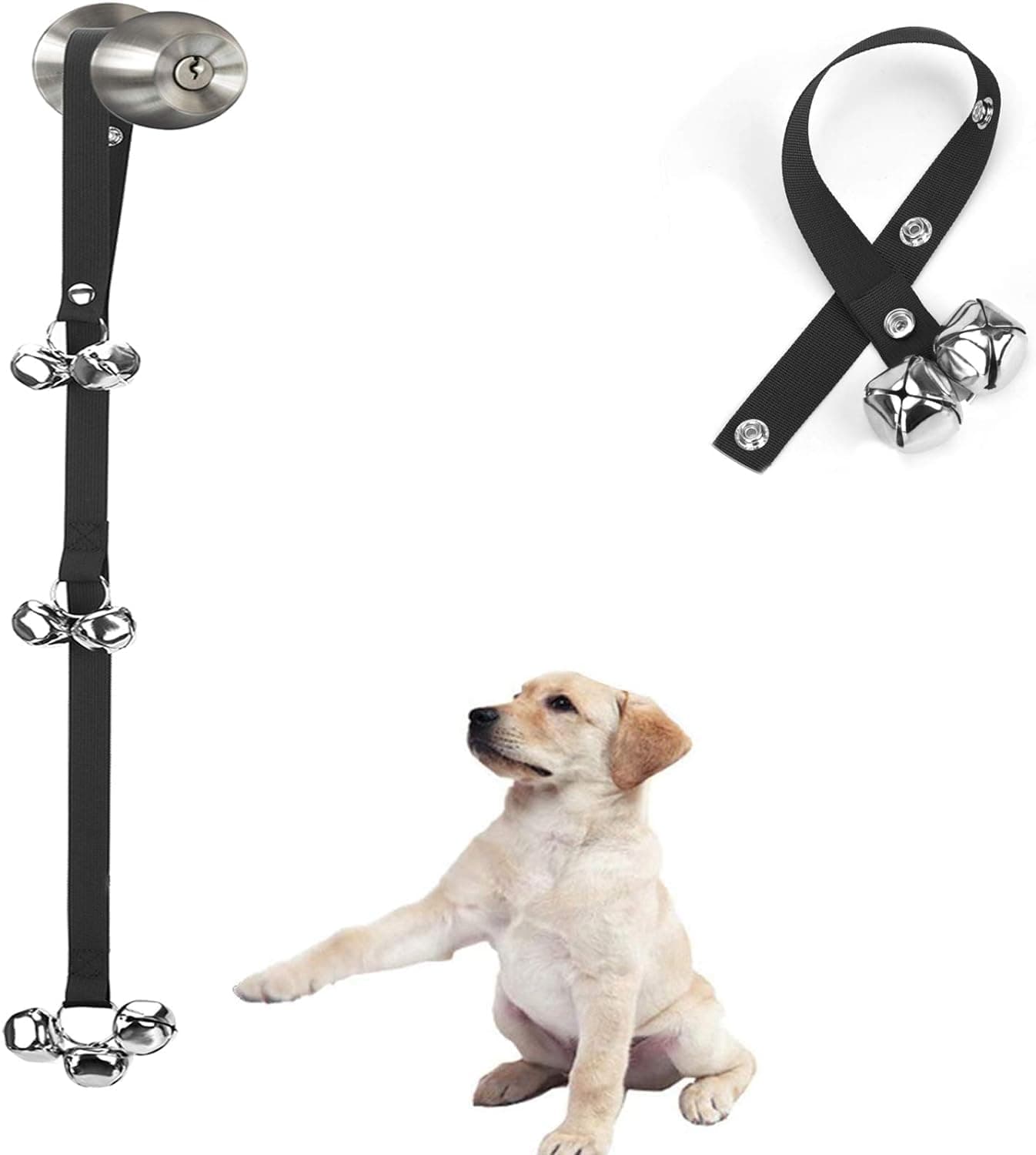 Upgraded Puppy Bells Dog Doorbells for Door Knob/Potty Training/Go Outside-Dog Puppies Dogs Doggy Doggie Pooch Pet Cat Lovers-Premium Quality-3 Snaps Length Adjustment, photo 1 of 10