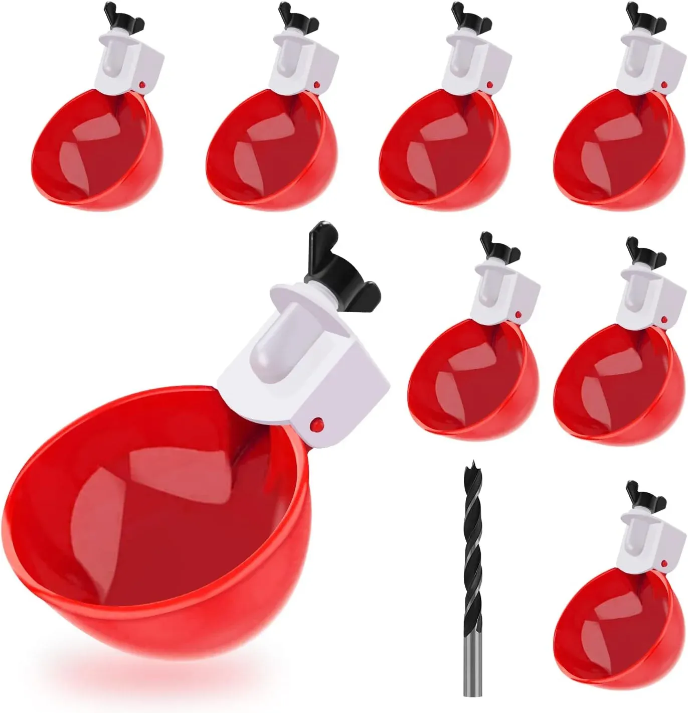 8 Pack Chicken Waterer Cups Automatic Leakproof Poultry Drinking System with Tee Fitting and Mounting Tool for Chickens Red, photo 1 of 6