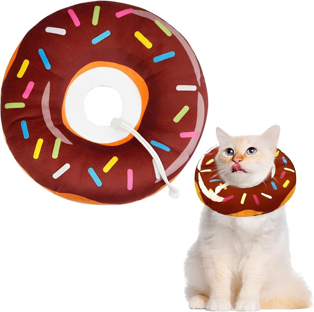 Cat collar - adjustable cat collar - adjustment range 17-26cm - vacuum packed - for after surgery - for small dogs and cats - protective collar for cats and dogs - anti-scratch - anti-licking - brown donut shape, photo 1 of 6