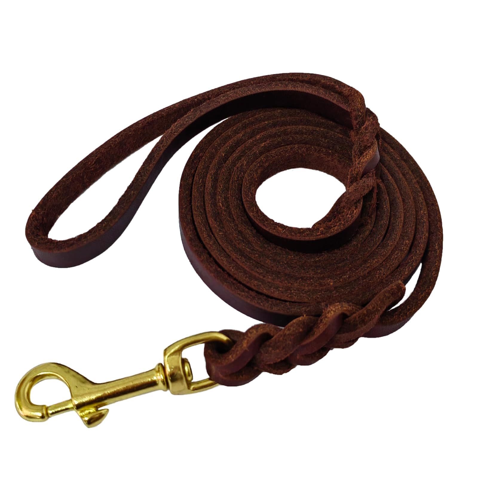 Dog Cowhide Traction Rope Head Layer Cowhide Small, Medium, and Large Dogs German Shepherd Dog Chain Genuine Leather Dog Traction Rope (red brown+copper hook 2.85M * 1.2CM), photo 1 of 5