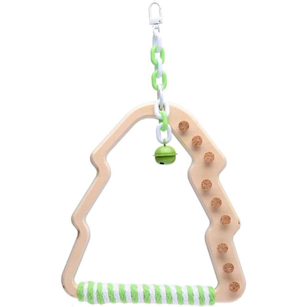 Natural Bird Swing - Tree-Shaped Parrot Perch with Bell and Cork Toys, Spinning Wooden Stand for Parakeets, Budgies, Lovebirds and Small/Medium Birds (White + Green), photo 1 of 4