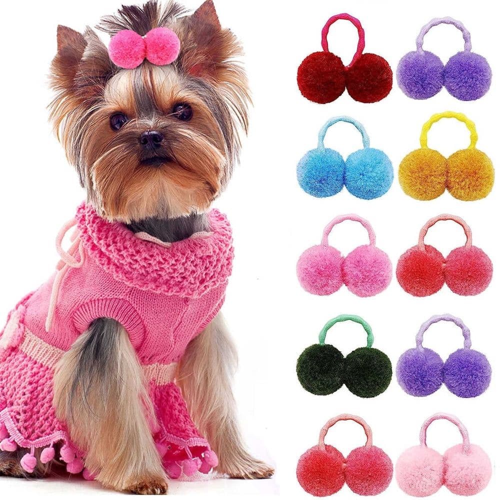 20PCS Small Dog Hair Bows, Bulk Dog Hair Round Puff Ball Bows with Rubber Bands, Mix Pet Puppy Dog Grooming Bows for Yorkie Dog Cat Girl Hair Accessories, photo 1 of 5