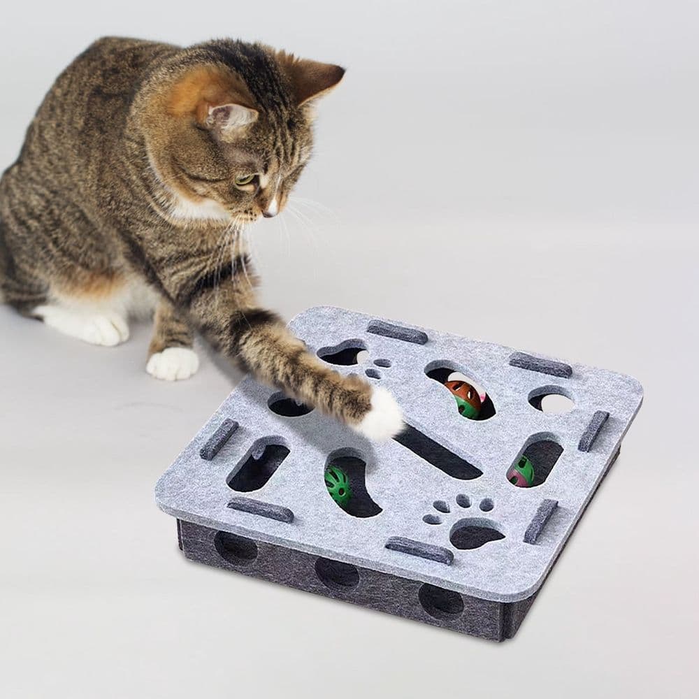 Cat Puzzle Toy Box - Self-amusing Maze with Bell Balls, Interactive Felt Hole Toy for Kittens (Gray), photo 1 of 5