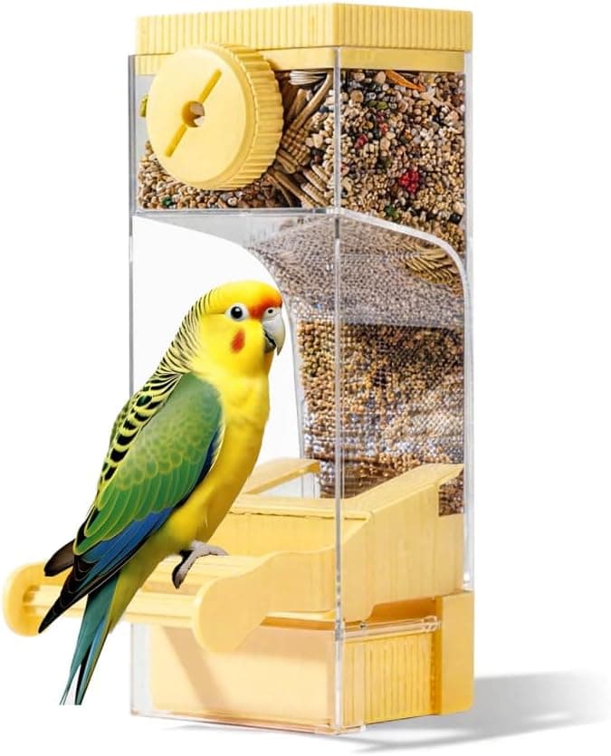 Automatic Bird Feeder for Parakeets, Cockatiels & Canaries with Convenient Seed Catcher Tray Yellow, photo 1 of 8