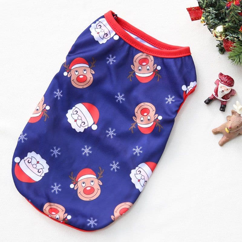 Christmas Pet Clothes Dog Cat Winter Cotton 144 cotton-padded coat - Vest Christmas navy blue bottom, photo 1 of 10