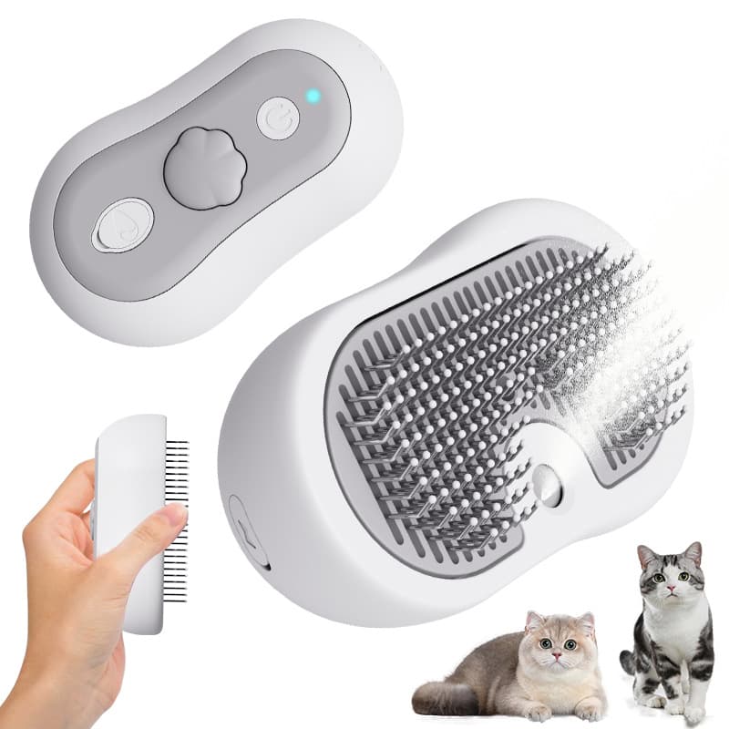2 Pcs 3-in-1 Pet Grooming Steam Brush - Silent, Heated Brush for Fur Removal and Odor Elimination