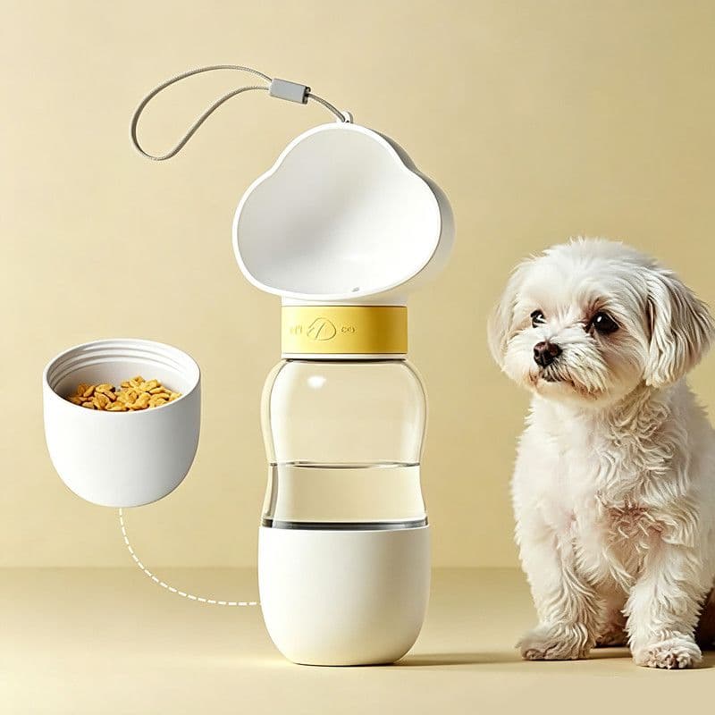 All-in-One Water and Food Pet Travel Cup 350ml Water + 200ml Food Storage Pet Outdoor Water Bottle