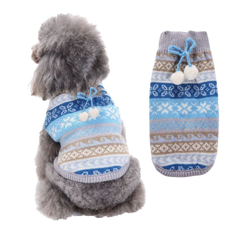 Dog Sweater Acrylic Knit Christmas European and American large lattice: Neck (cm): 38-44; Bust (cm): 50-58; Back length (cm): 36-40; Recommended pet weight (kg): 10.0 - Blue hanging white Bell, photo 1 of 10